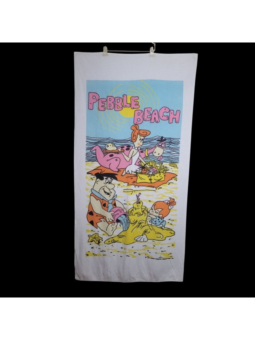 Vtg 1986 Flintstones "Pebble Beach" Towel Cotton Blend Terrycloth 30"x60"